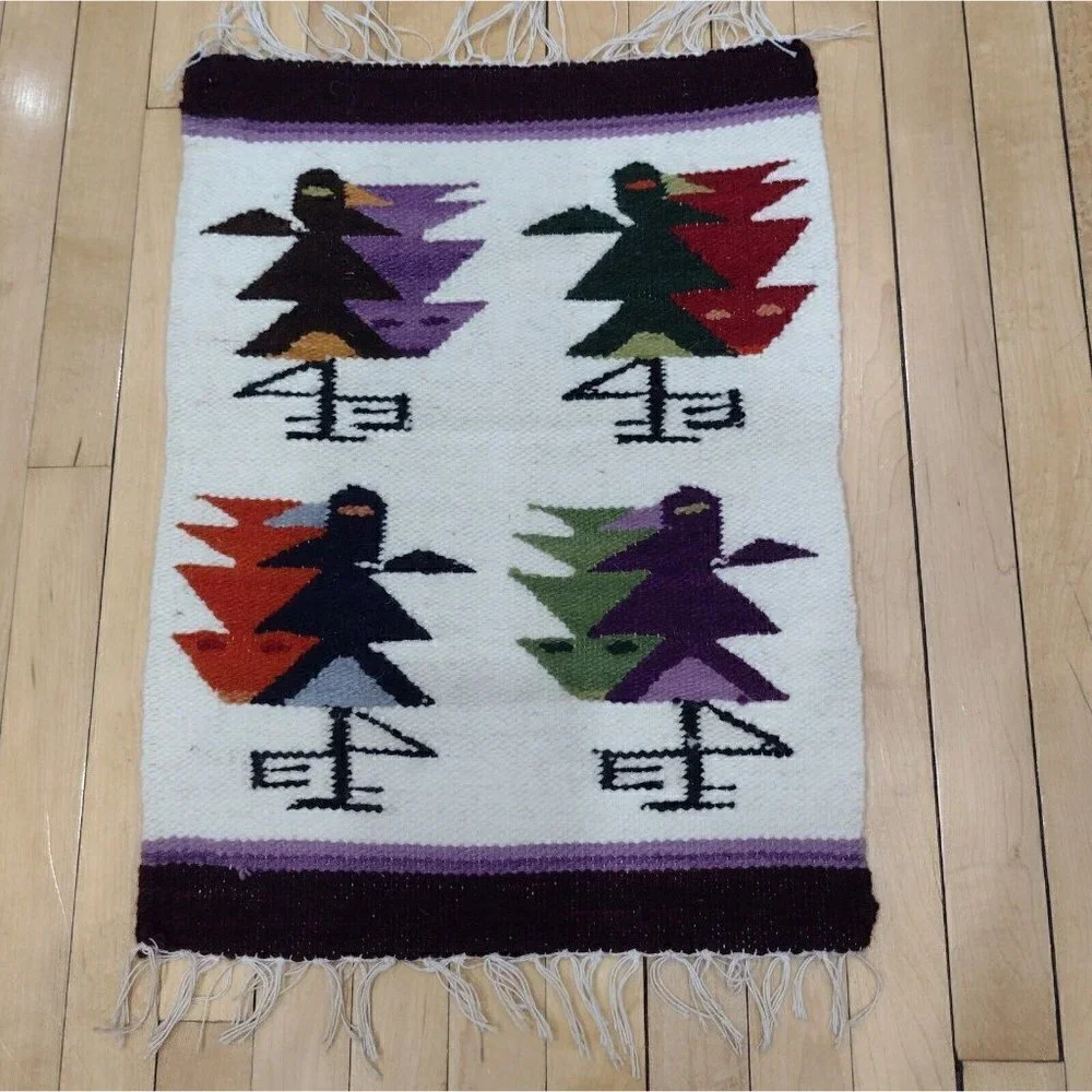 Vtg Set Handmade Peruvian Textile Placemats Wall Hangings Folk Art Girls Birds